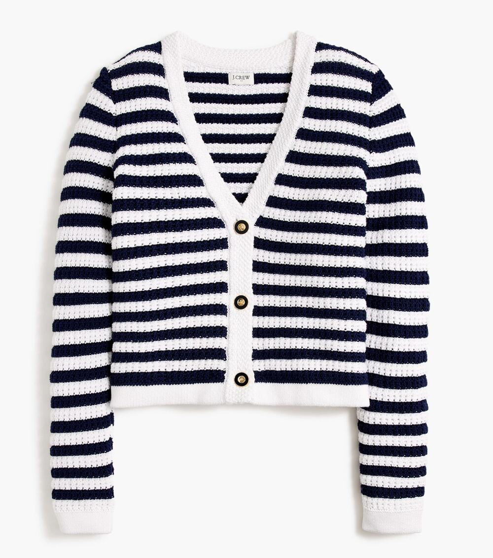 J. Crew Striped V-Neck Cardigan Sweater White Blue XL